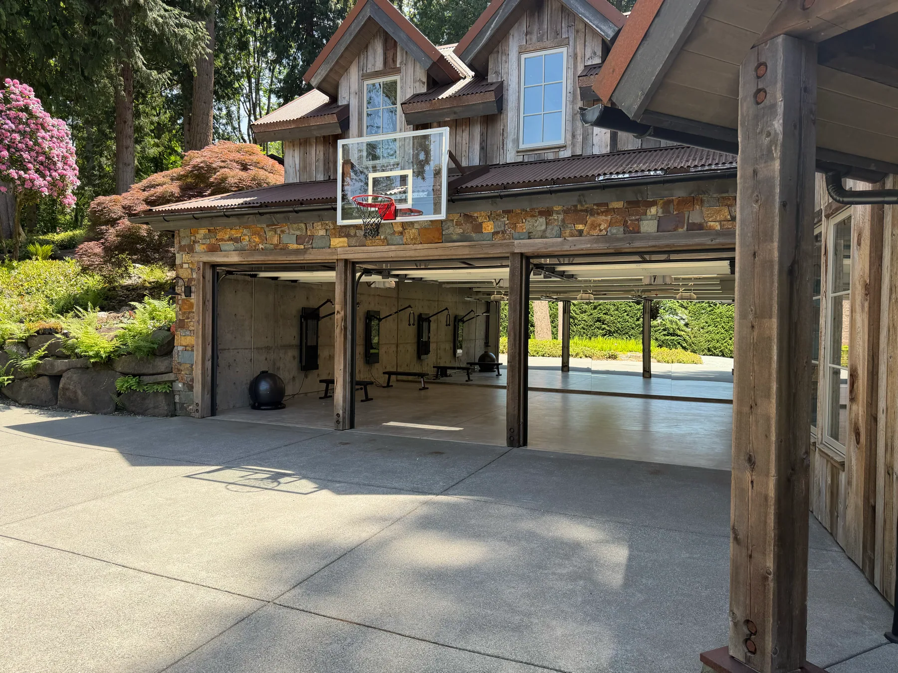 Gym exterior with basketball hoop