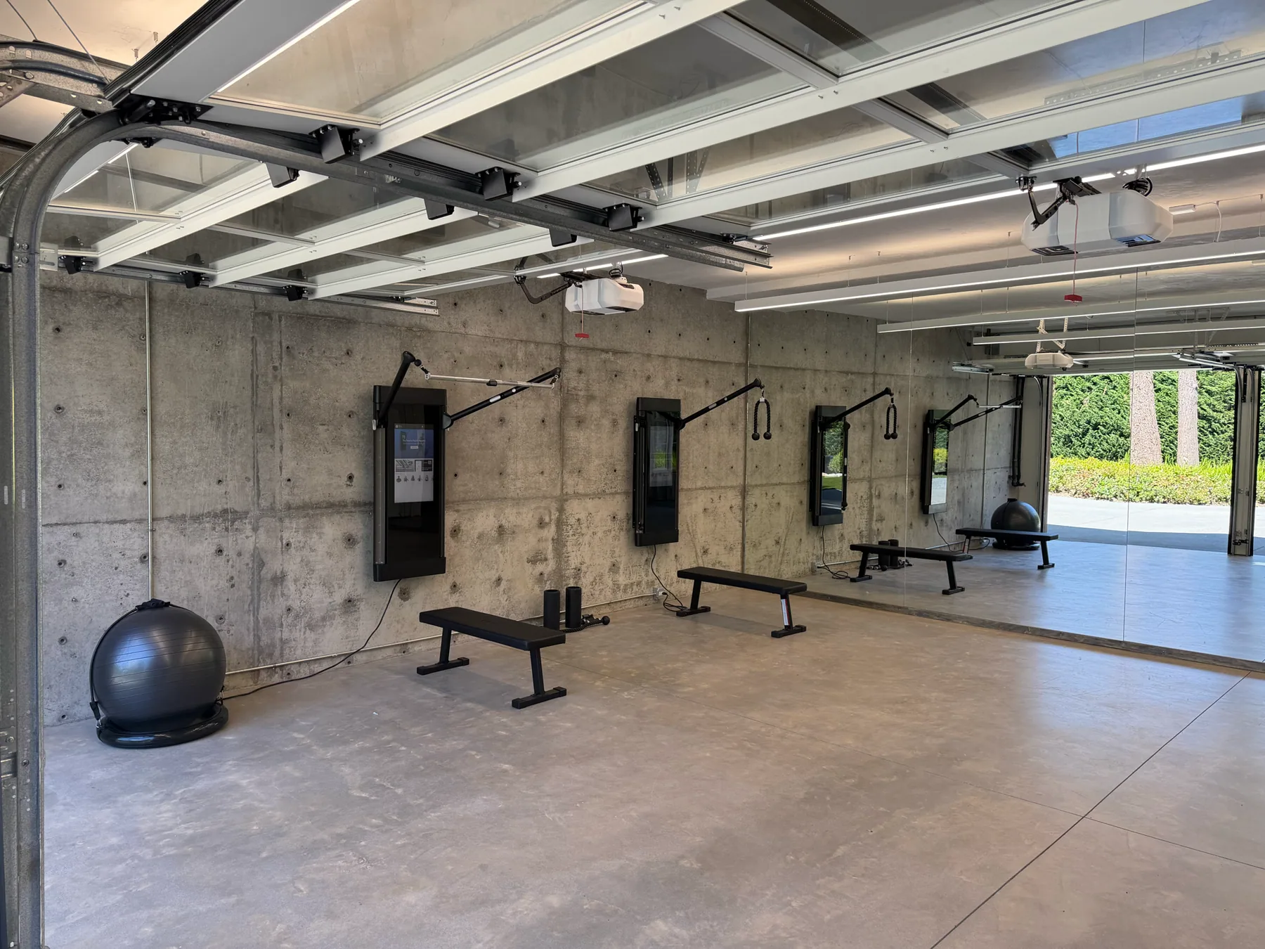 Gym workout area open to the gardens